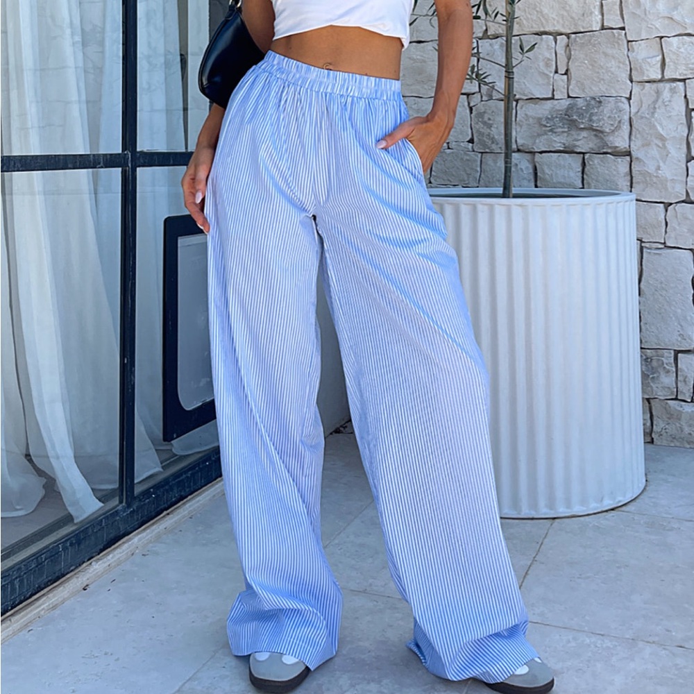 White Fox Blue Striped Pants